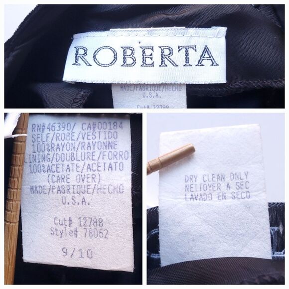 Vintage Roberta Black Velvet Maxi Dress 26" Waist White Bow Beaded Lace - Picture 5 of 14